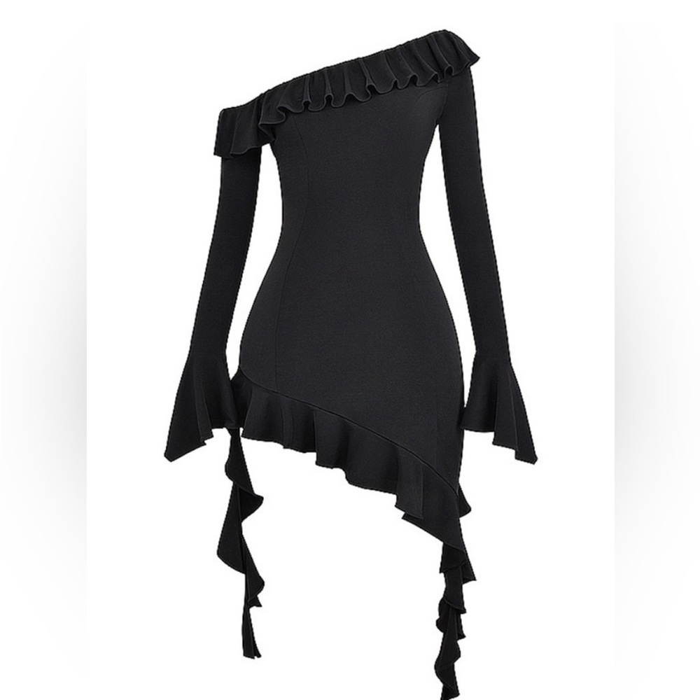 Mistress Rocks Black Dress Ruffle Mini Dress - Picture 2 of 4